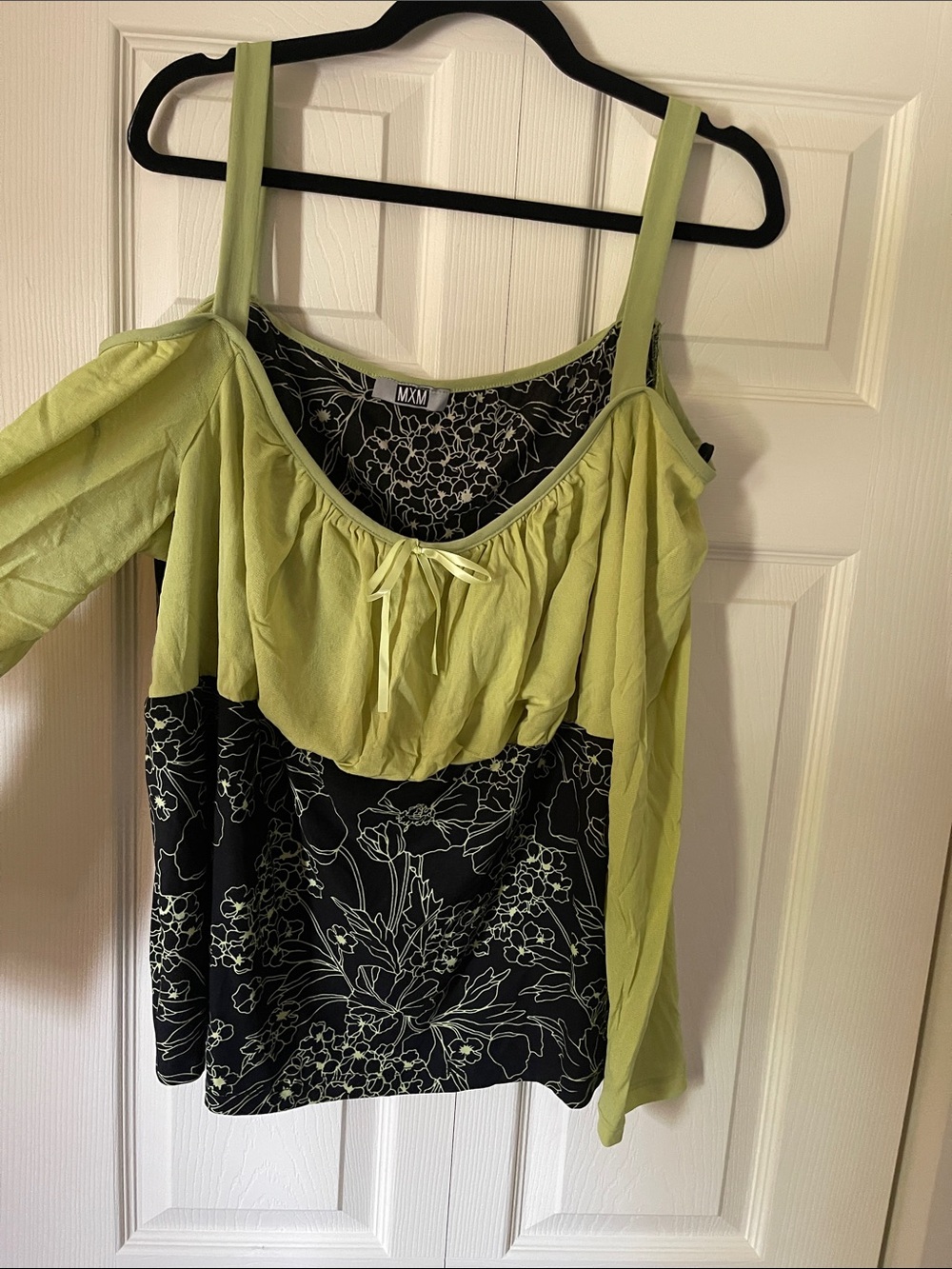 MXM Lime Green and Black Floral Cold-Shoulder Camisole